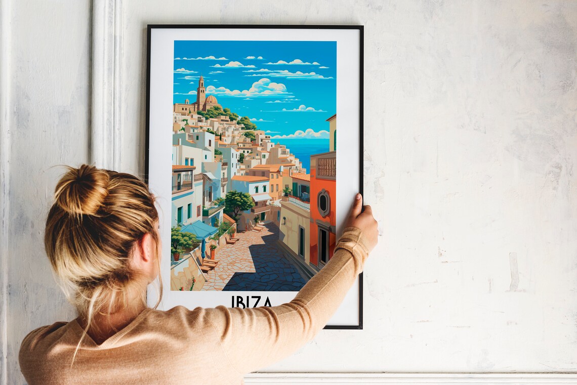 Ibiza Spain Whitewashed Old Town Street Vintage Travel Art Poster - Image 2