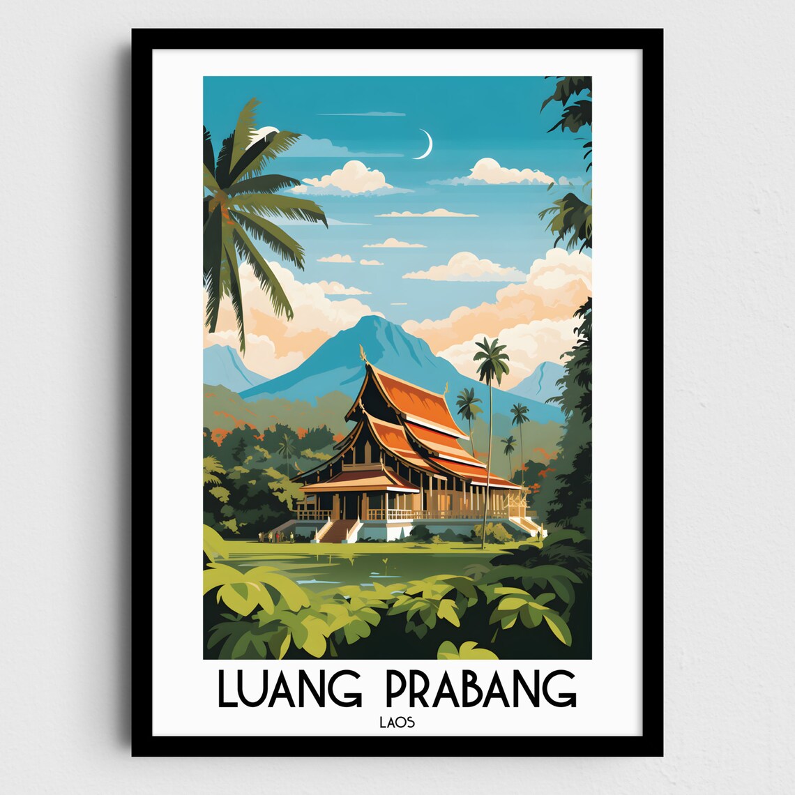 Luang Prabang Laos Golden Temple Mountain Jungle Scene Poster