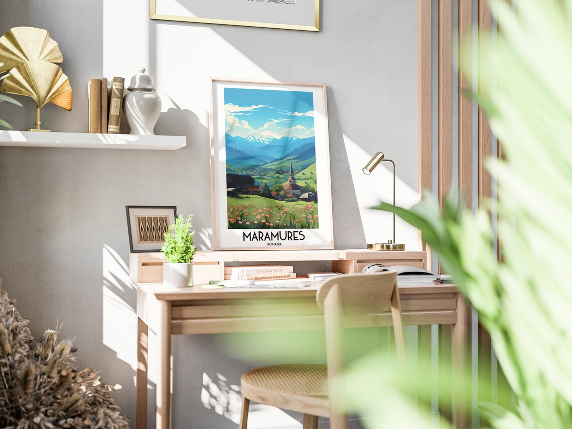 Maramures Romania Village Wooden Church Flower Meadow Mountain Poster - Image 2