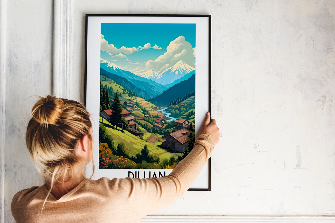 Dilijan Armenia Mountain Village Snow Peaks River Travel Poster - Image 2