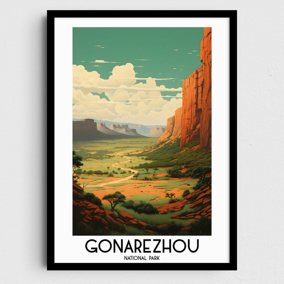 Gonarezhou Towering Red Cliffs Wide Savanna Valley National Park Travel Poster