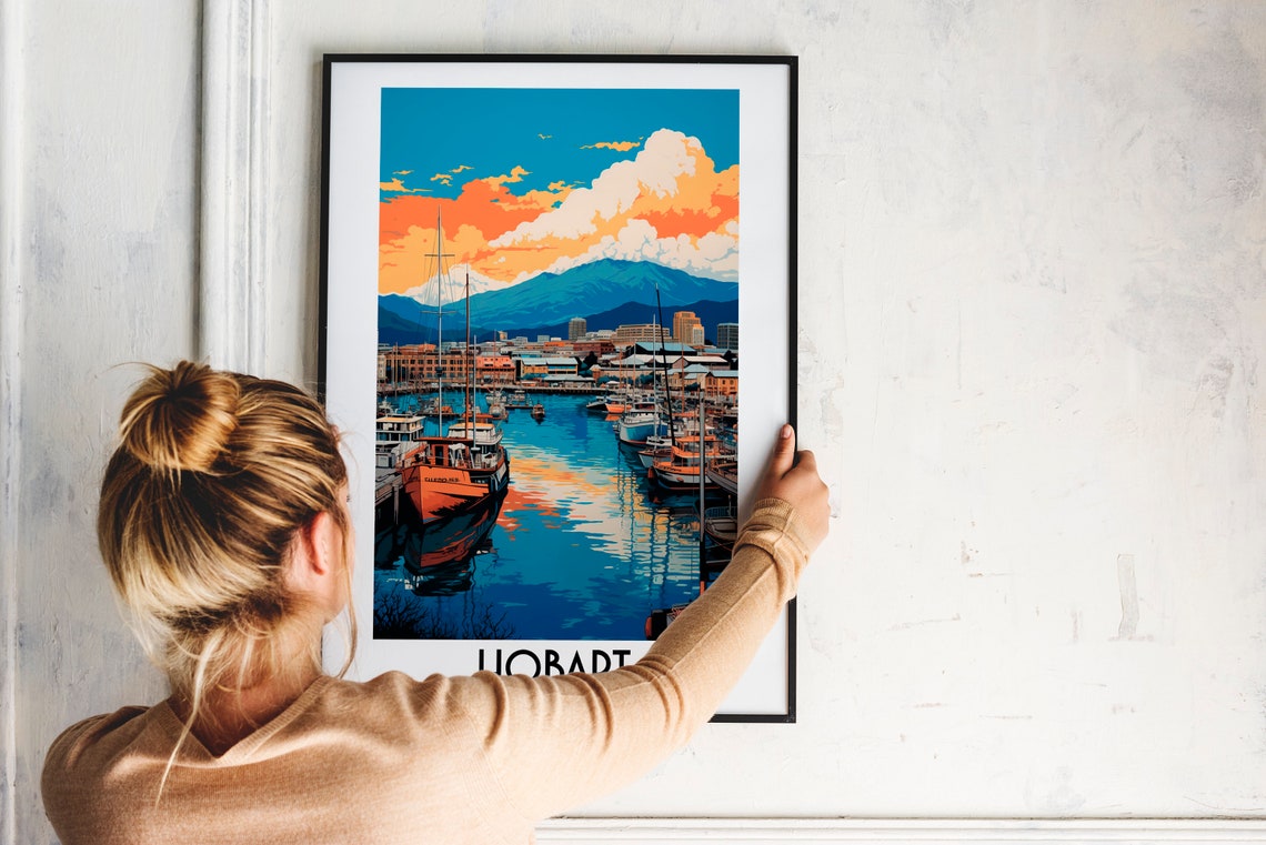 Hobart Australia Harbor Sunset Boats Mountain View Travel Poster - Image 2