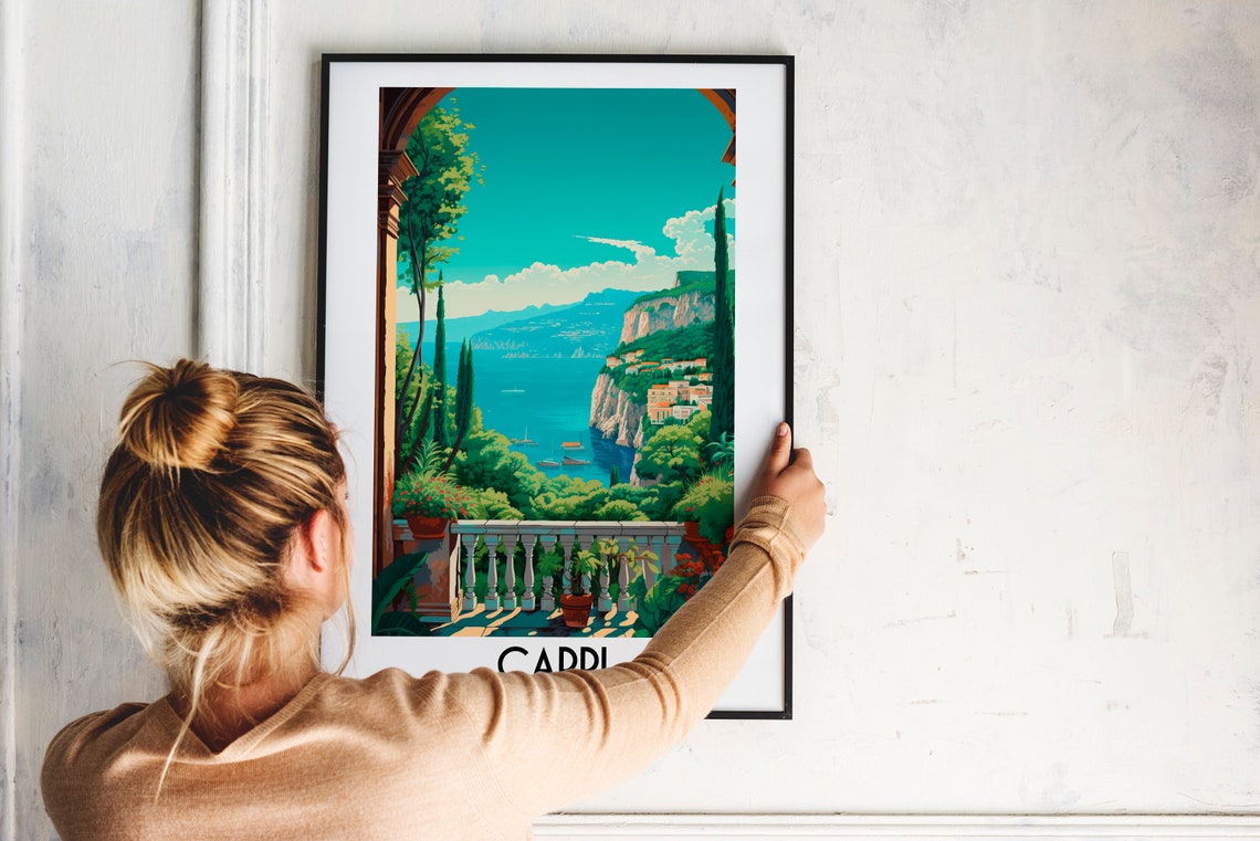 Capri Italy Terrace Overlooking Blue Sea Vintage Travel Poster - Image 2