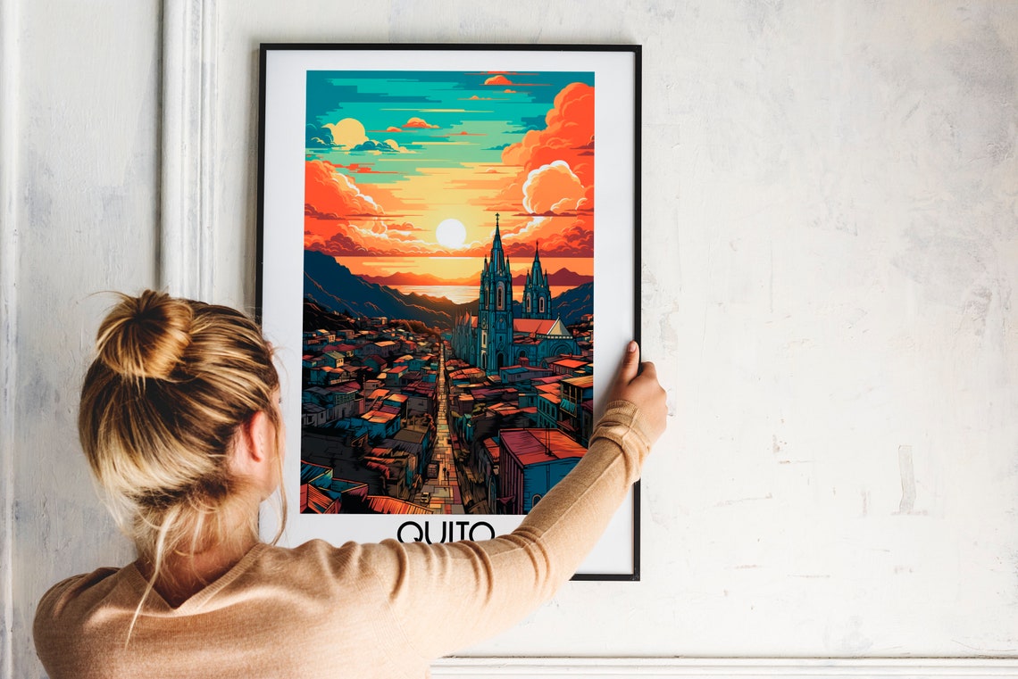 Quito Ecuador Gothic Basilica Sunset Clouds Retro Travel Poster - Image 2