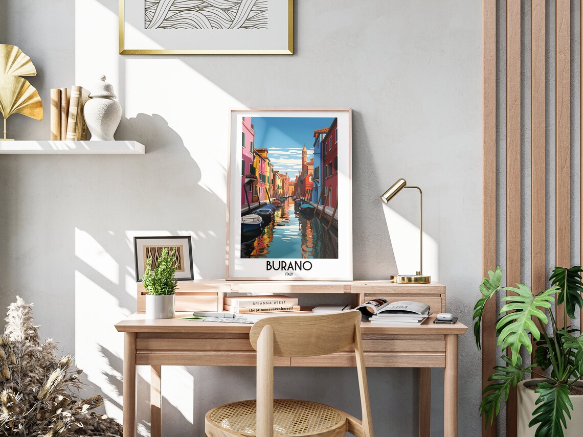 Burano Italy Colorful Canal Houses Boats Waterfront Travel Poster - Image 3