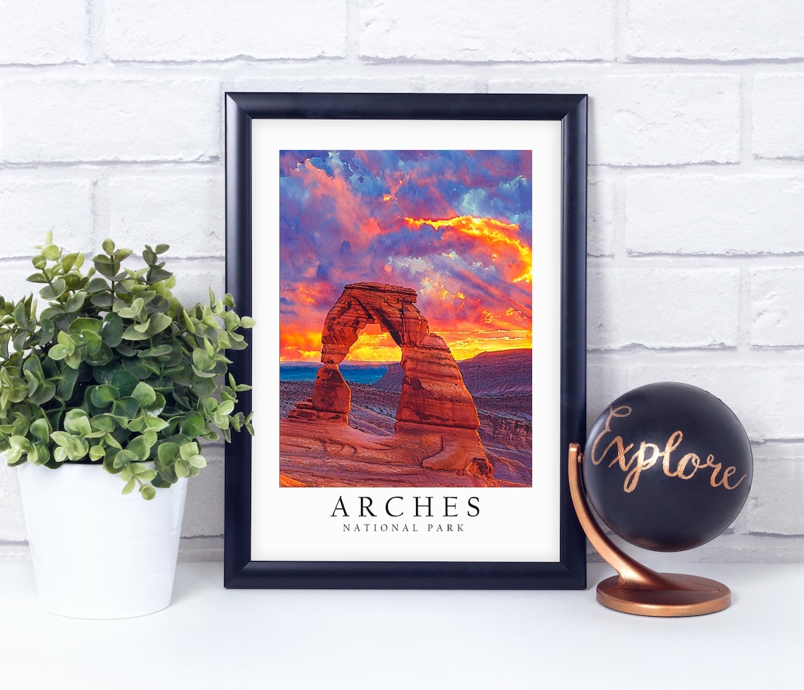 Arches National Park Delicate Arch Glowing Sunset Travel Poster