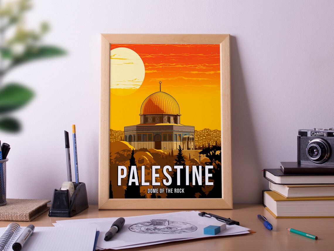Palestine Dome of the Rock Golden Sunset Landmark Travel Poster