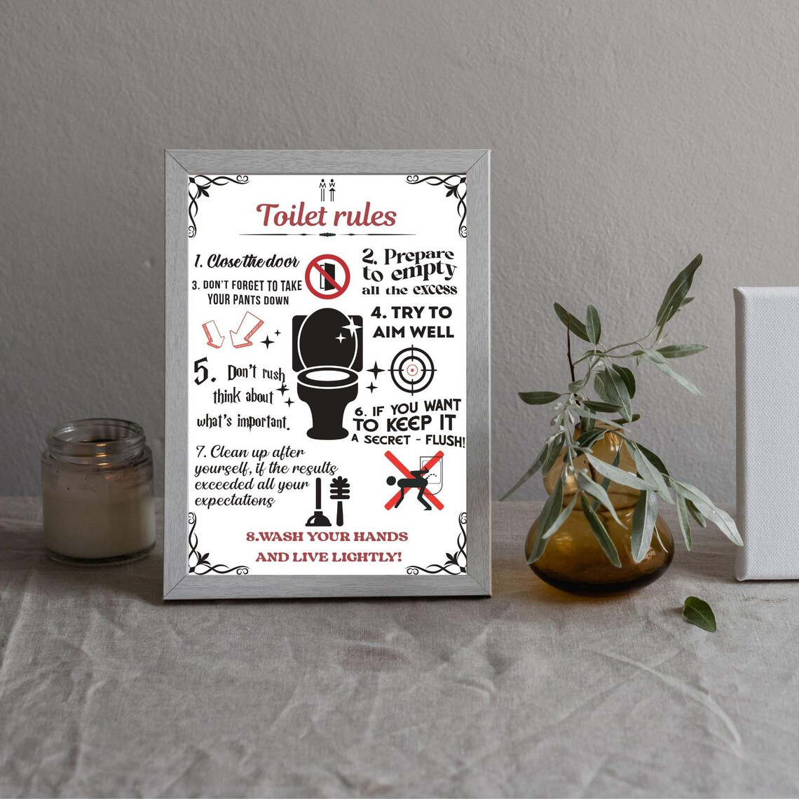 Toilet Rules For Home And Office Funny Bathroom Rules - Image 2