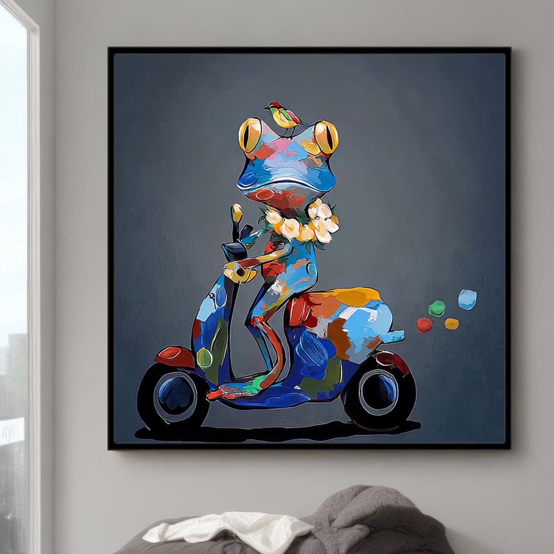 Cute Frog On A Bike Wall Art Print On Kids Room Decor Gift For Kids