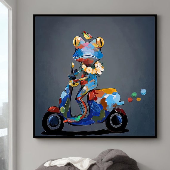 Cute Frog On A Bike Wall Art Print On Kids Room Decor Gift For Kids