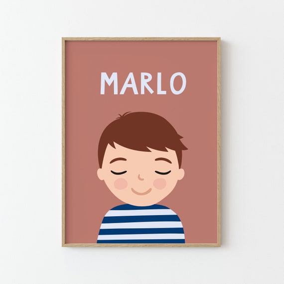 Personalized Boy Portrait, Nursery Kids Art Print
