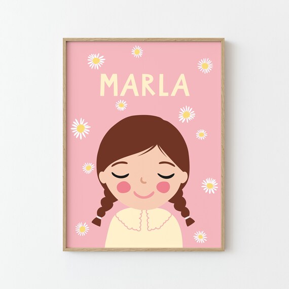 Personalized Girl Portrait Daisy Illustration Art Print