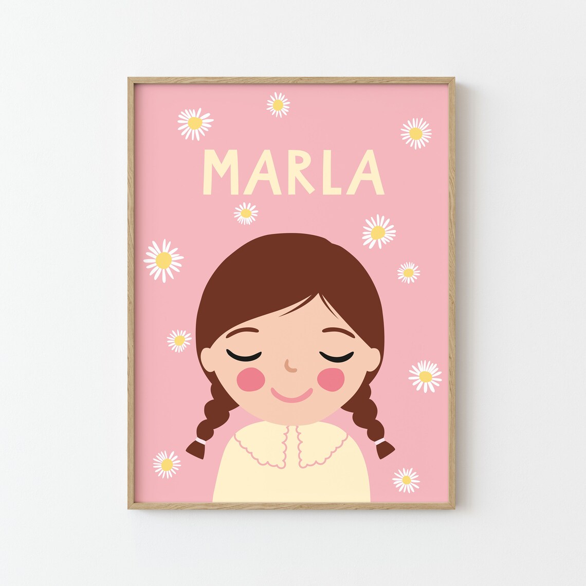 Personalized Girl Portrait Daisy Illustration Art Print