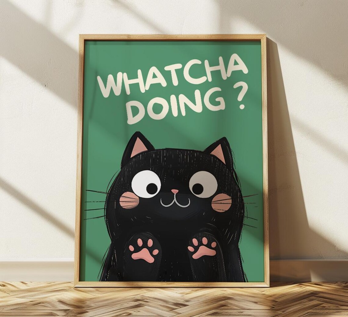 Cute Black Cat at the Window, Bathroom Wall Art Print