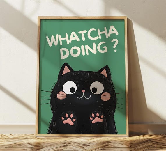 Cute Black Cat at the Window, Bathroom Wall Art Print