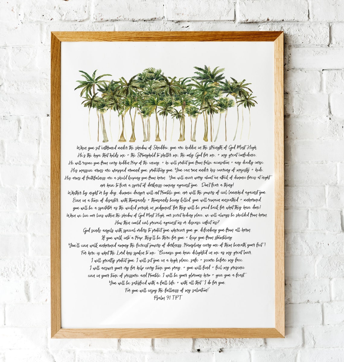Psalm 91 TPT Scripture Passage Palm Trees Bible Verse Poster