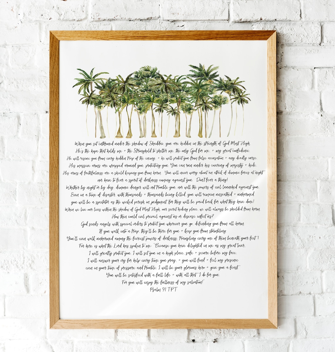 Psalm 91 Watercolor Palm Trees Passion Translation Psalm 91 Scripture Print