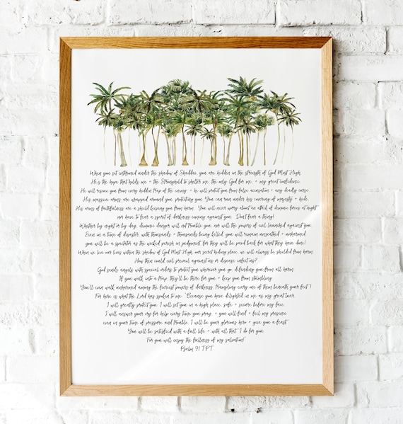 Psalm 91 Watercolor Palm Trees Passion Translation Psalm 91 Scripture Print