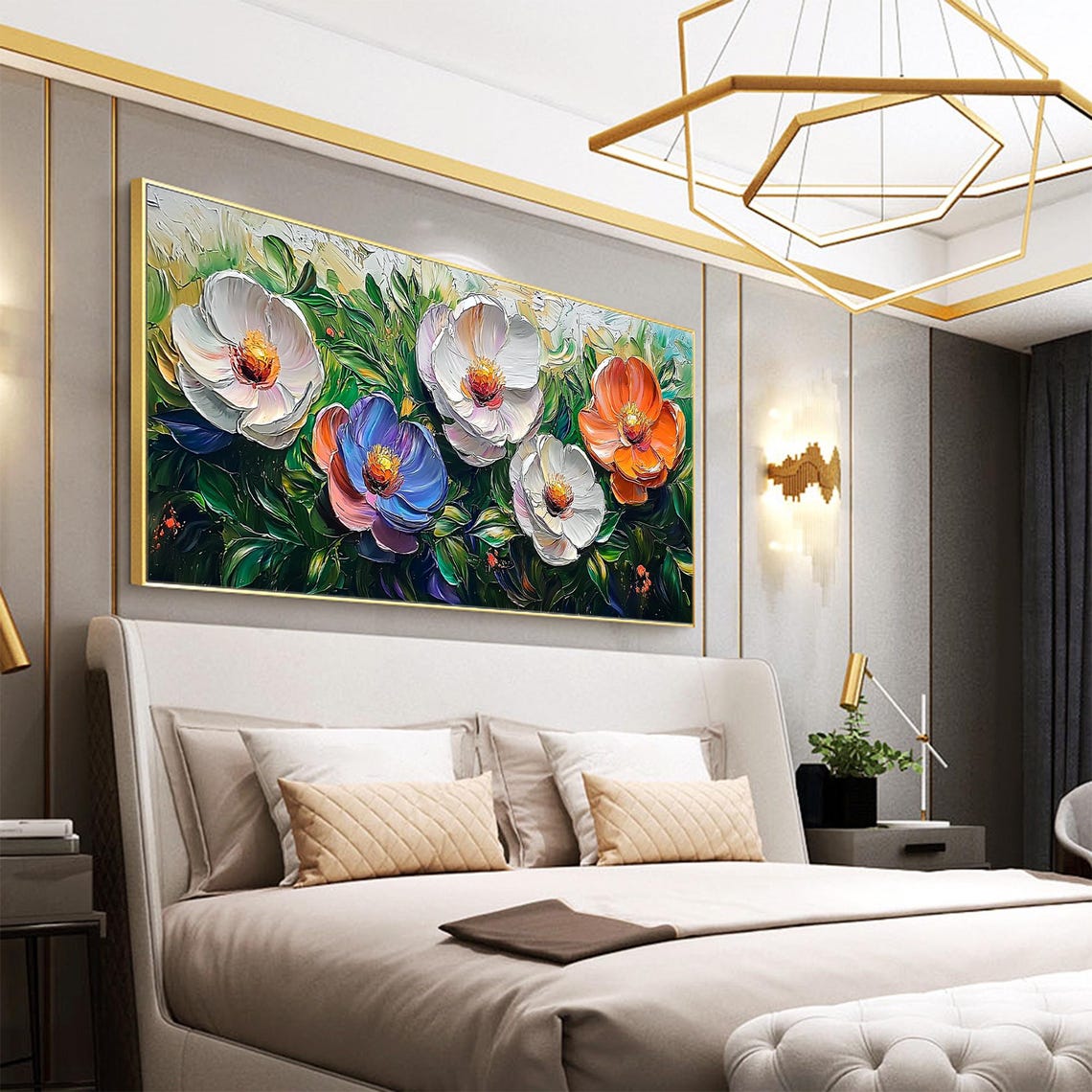 Multicolor Bloom Flowers Standing Over Dark Green Leaves Wall Art - Image 4