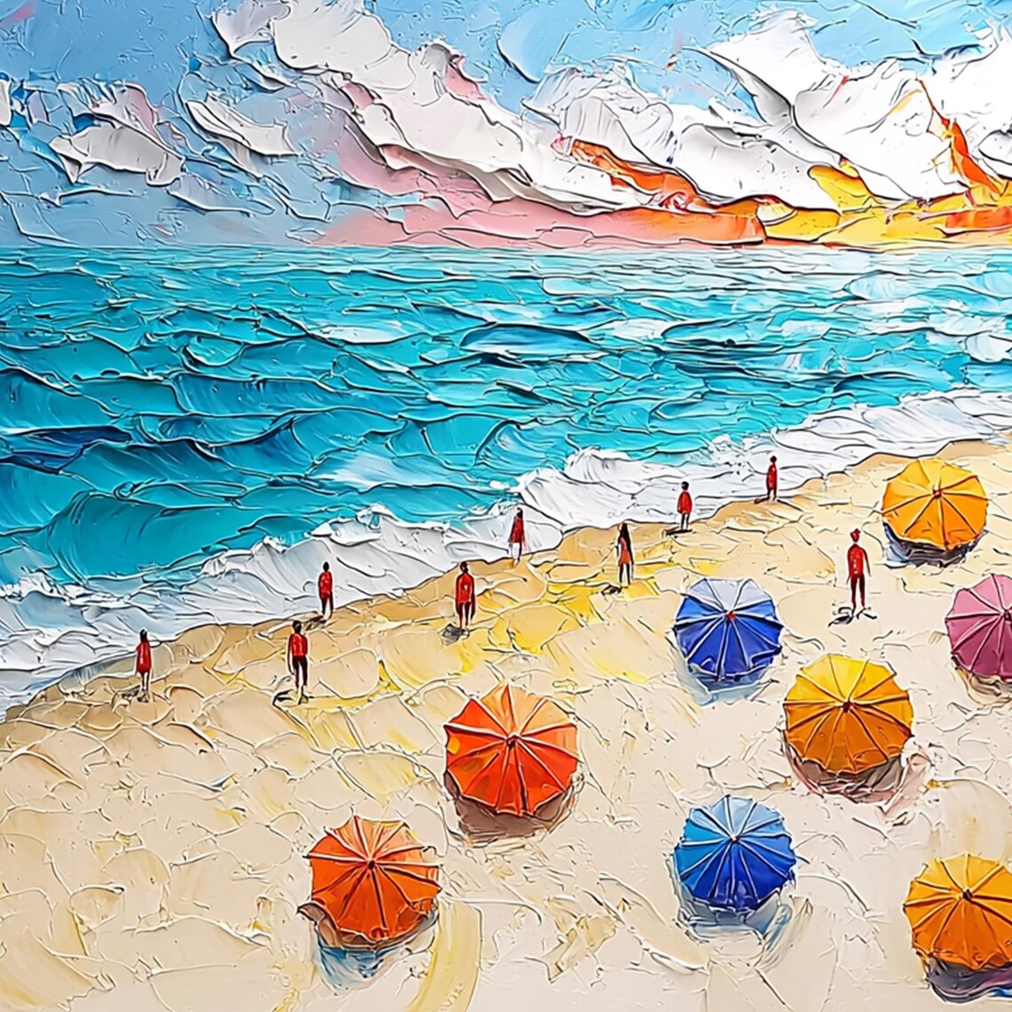 Abstract Beach Oil Painting, Summer Seaside Art Print - Image 3