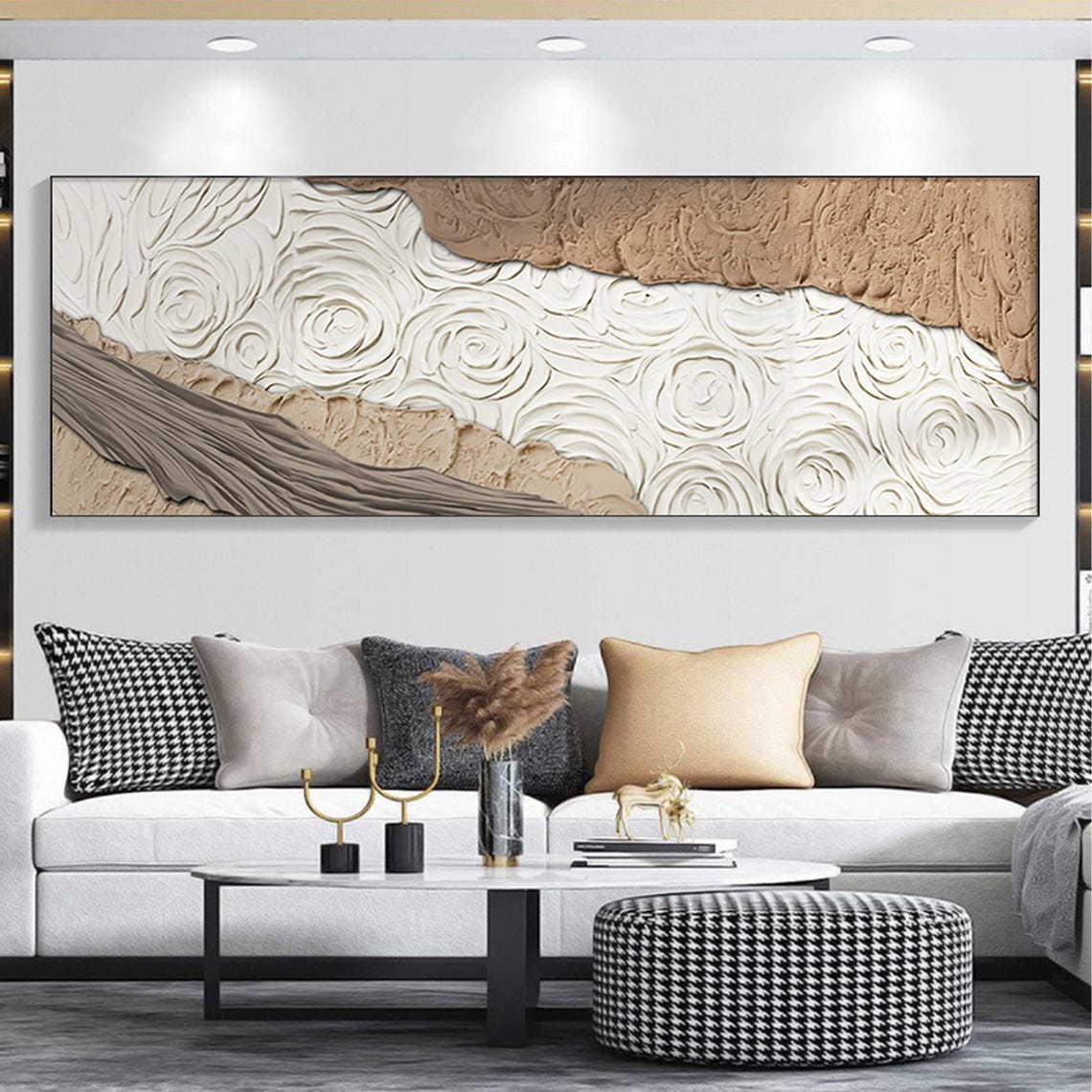 Beige And White Textured Beach Wave Swirls Abstract Wall Art