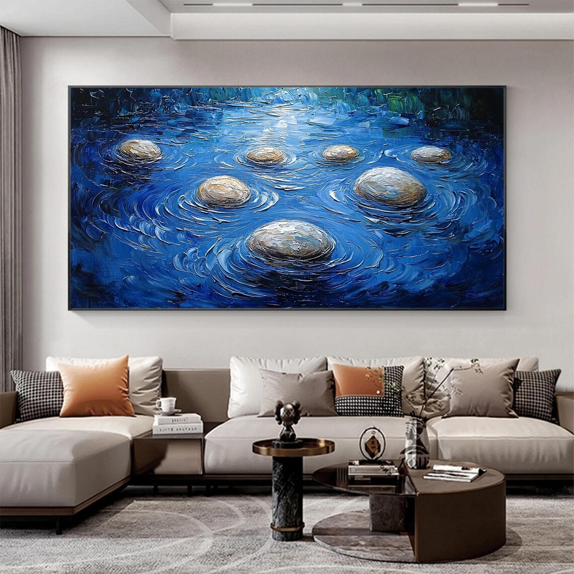 Smooth Round Stones Rising From Swirling Cobalt Blue Sea Poster - Image 5