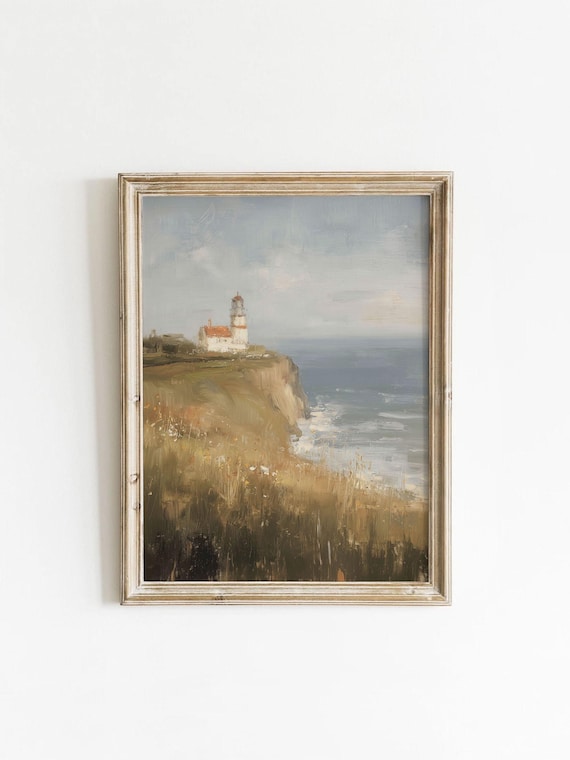 Coastal Lighthouse Printable Painting Seaside Wall Art Nautical Digital Download 0087