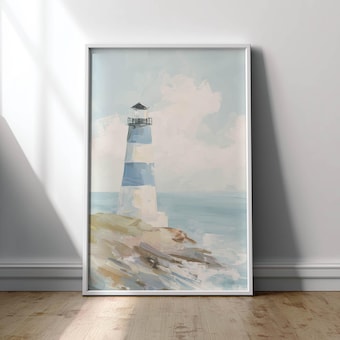 Coastal Lighthouse Poster, Nautical Cottage Decor