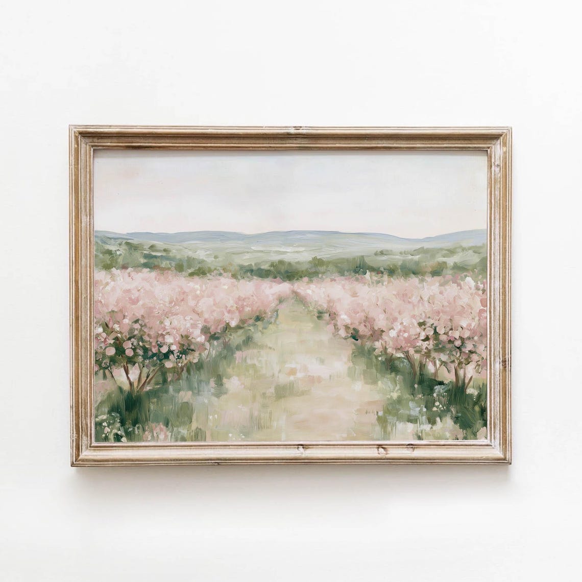 Blooming Orchard Pathway Pink Blossom Spring Landscape Art Poster