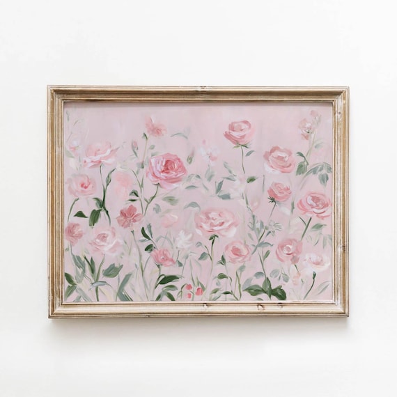 Blush Pink Rose Garden Printable Romantic Floral Wall Art Cottagecore Flower Decor Vintage Bedroom Soft Botanical Print 669