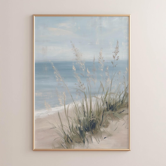 Printed Coastal Beach Dune Grass Wall Art Sea Oats Painting Neutral Farmhouse Decor Serene Landscape Poster Print P459