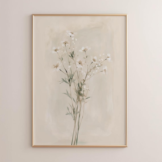 Printed Wildflower Botanical Wall Art Sage Green Cream Neutral Farmhouse Decor Vintage Painting Poster Print P471