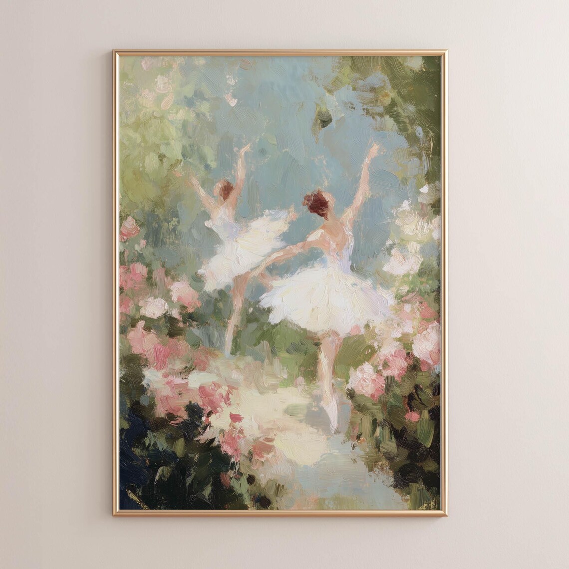 White Ballerinas and Pink Bouquet Poster Print
