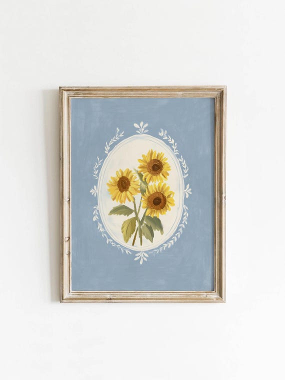 Vintage Yellow Sunflower Art Print, Cottagecore