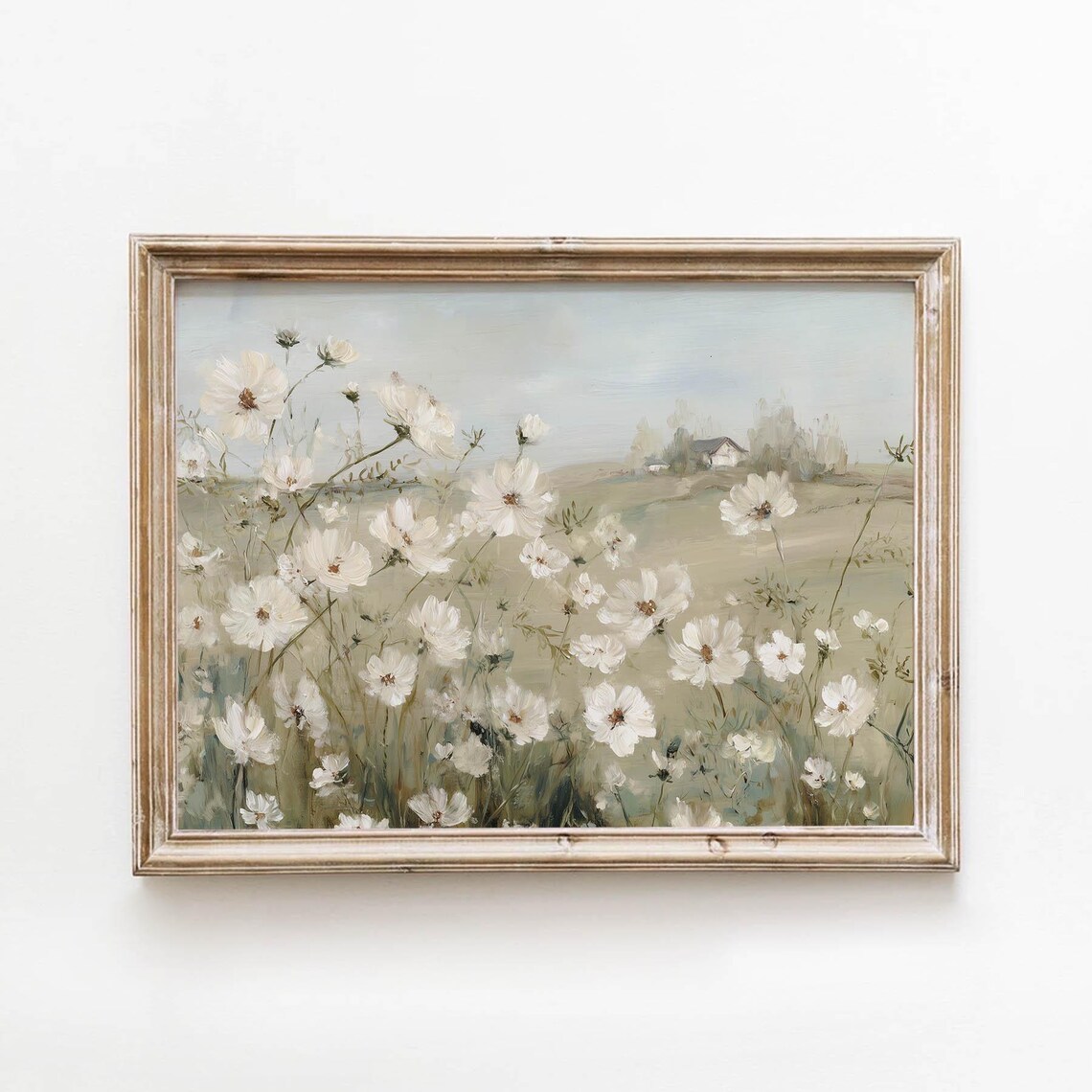 White Cosmos Wildflowers Meadow Cottage Soft Neutral Floral Art Poster