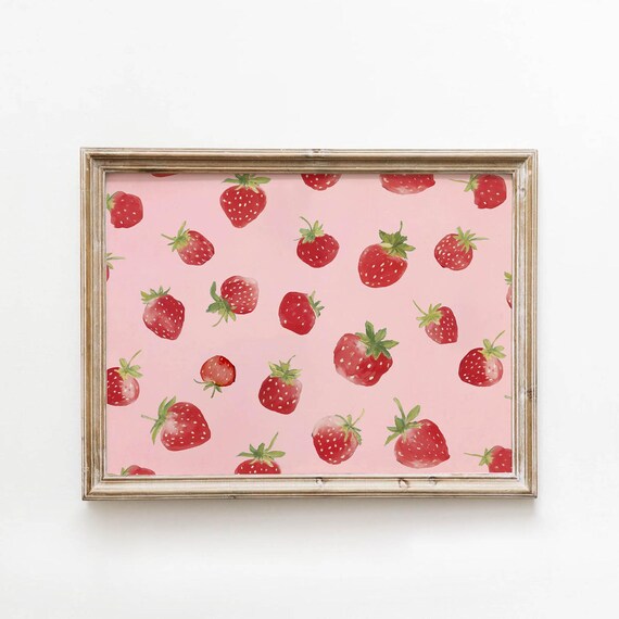 Red Pink Strawberry Printable Art Cute Kitchen Artwork Preppy Spring Wall Decor Summer Cottagecore Download 166