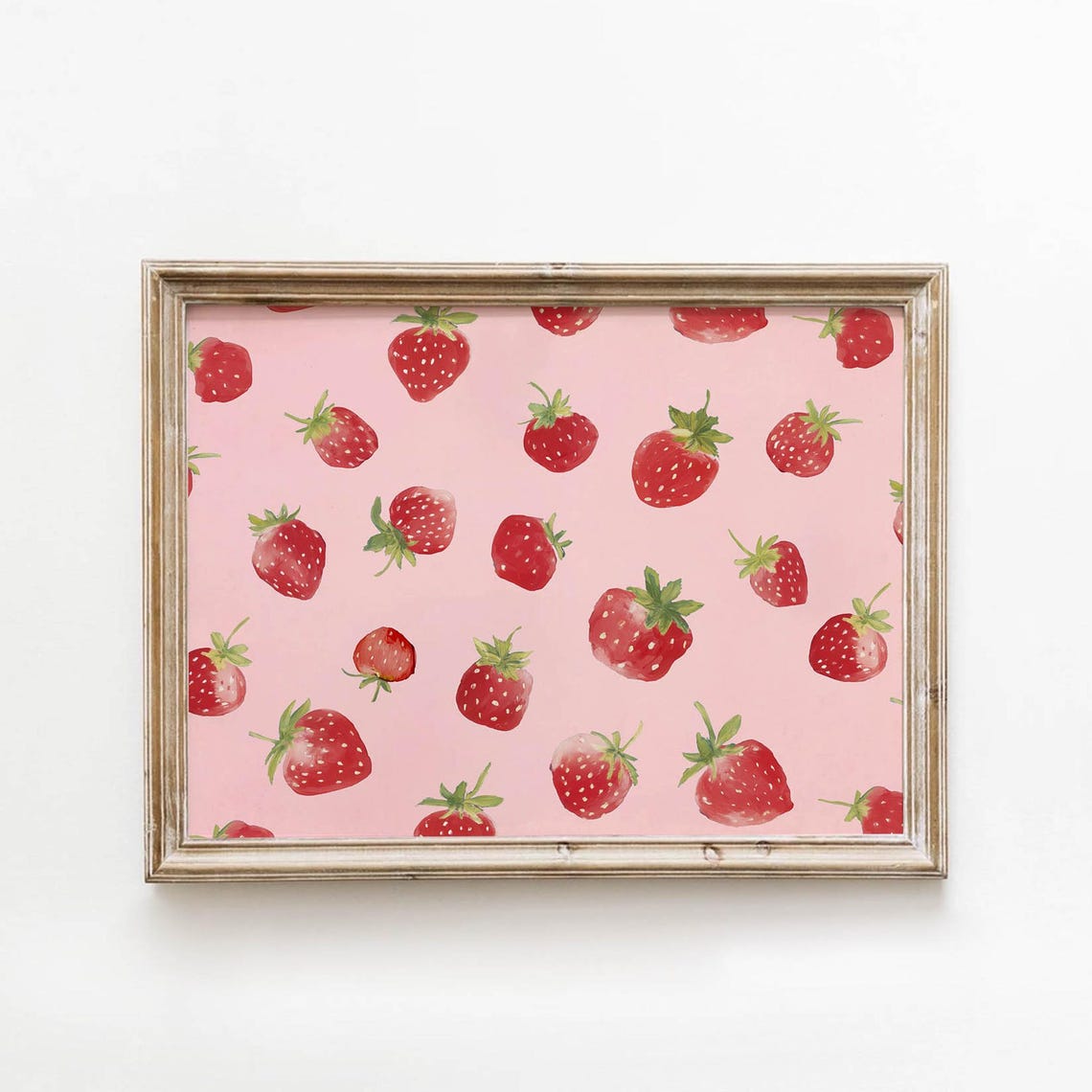 Watercolor Strawberry Pattern On Soft Pink Blush Background Poster