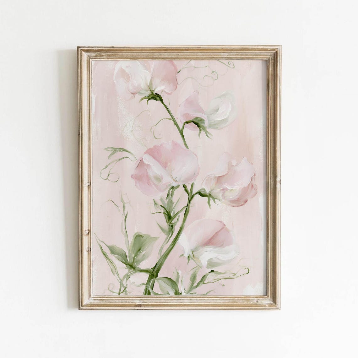 Pink Sweet Pea Flowers Watercolor Spring Botanical Art Poster