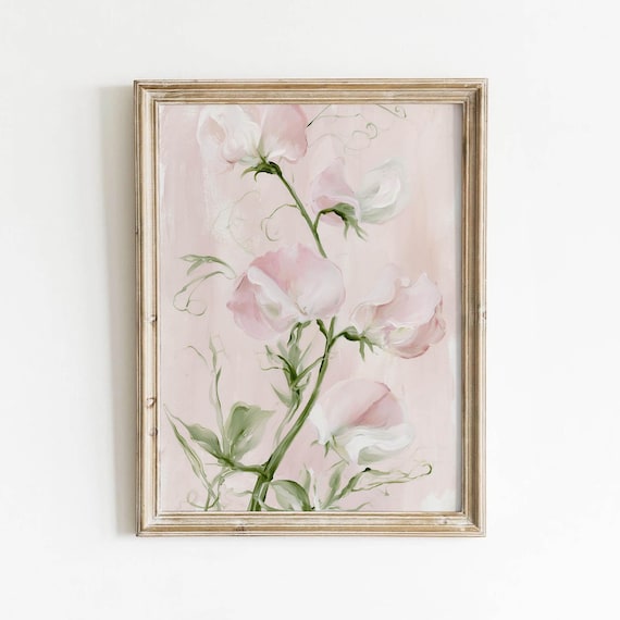 Pink Sweet Pea Flowers Watercolor Spring Botanical Art Poster