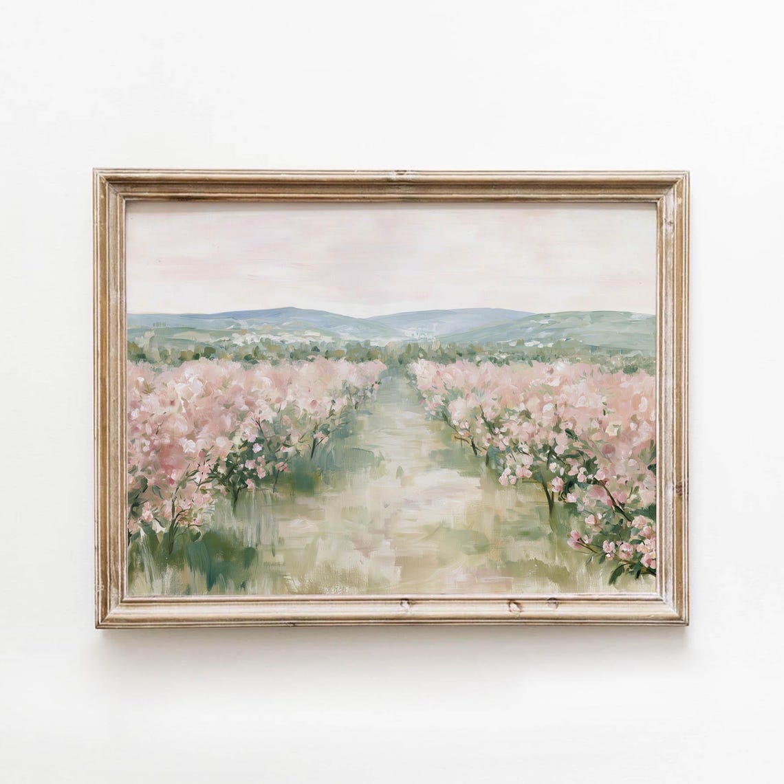 Blooming Orchard Pathway Spring Pink Blossom Vintage Art Poster