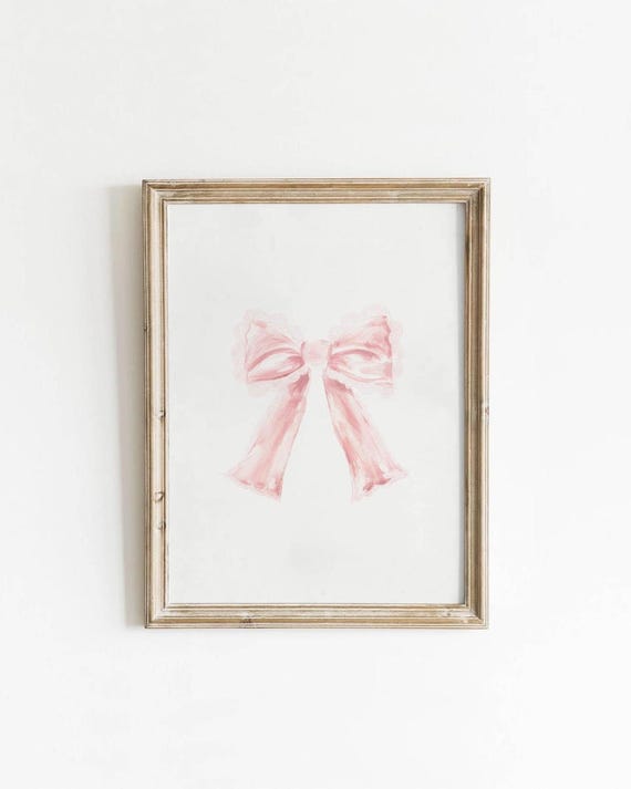 Pink Bow Coquette Wall Art Feminine Girly Nursery Decor Cute Preppy Dorm Print Soft Pastel