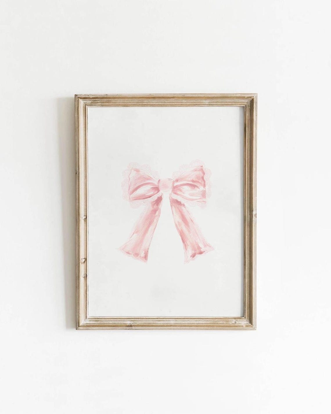 Soft Pink Watercolor Bow Coquette Girly Nursery Decor Art Poster