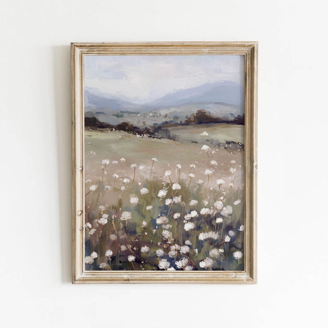 Neutral Wildflower Meadow Landscape Vintage Muted Floral Art Print
