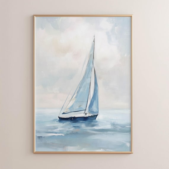 Coastal Sailboat Poster, Nautical Minimalist