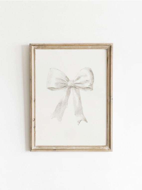 White Bow Preppy Art Print, Girly Western Style