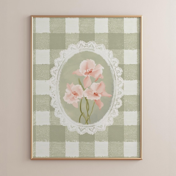 Pink Orchid Poster Print, Cottagecore Floral Art