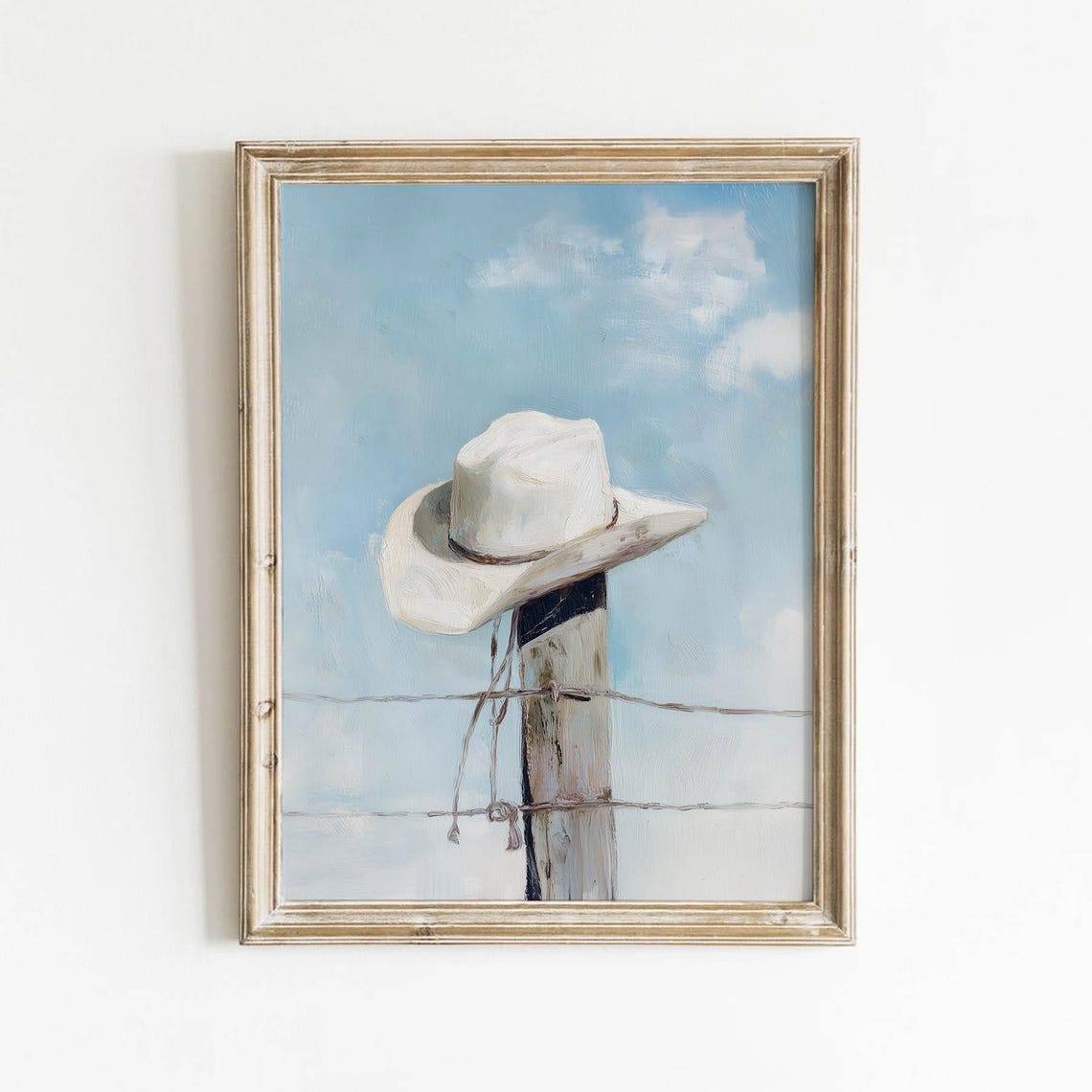 White Cowboy Hat on Fence Post Blue Sky Rustic Western Poster
