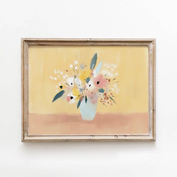 Pastel Bouquet Printable Vintage Cottage Wall Art Painting Flower Decor Warm Living Room Spring Summer Botanical Download 0260