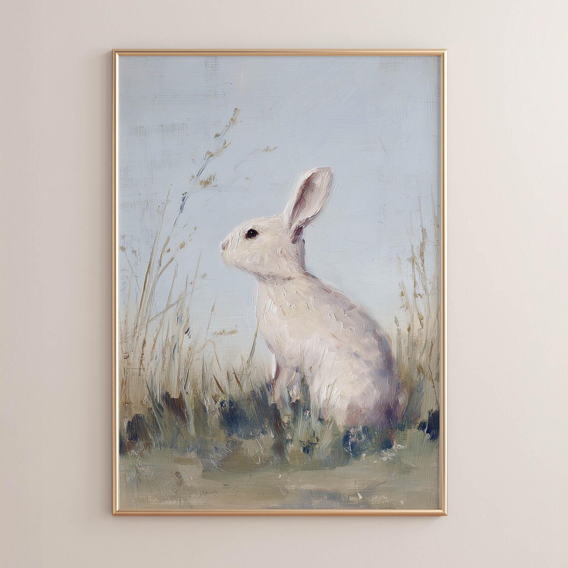 White Rabbit In Wildflower Meadow, Vintage Art Print