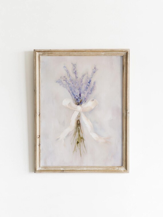 Dried Lavender Bouquet with White Ribbon Soft Floral Art Poster